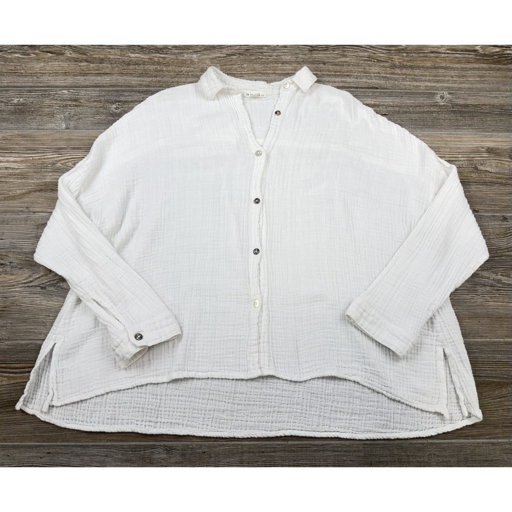 It Is Well LA White Cotton Gauze Button Up Blouse M Over-Sized Fit Minimalist